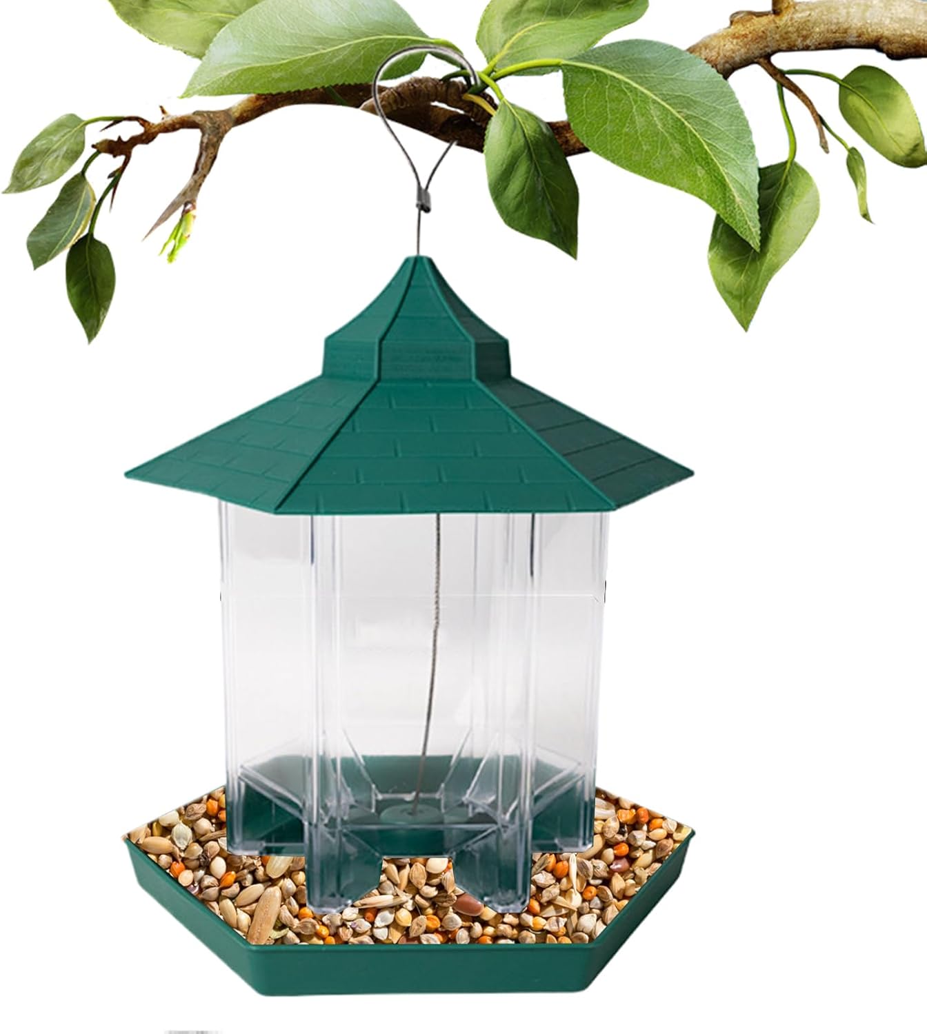 Bird Feeders Outside - Clear Gazebo Bowl, Suspending Station for Garden Wildlife, Transparent Seed Hub, Avian Hardware Supply with Six Ports, Outdoor Feeding Tool for Hosting Birds, & Viewing Nature
