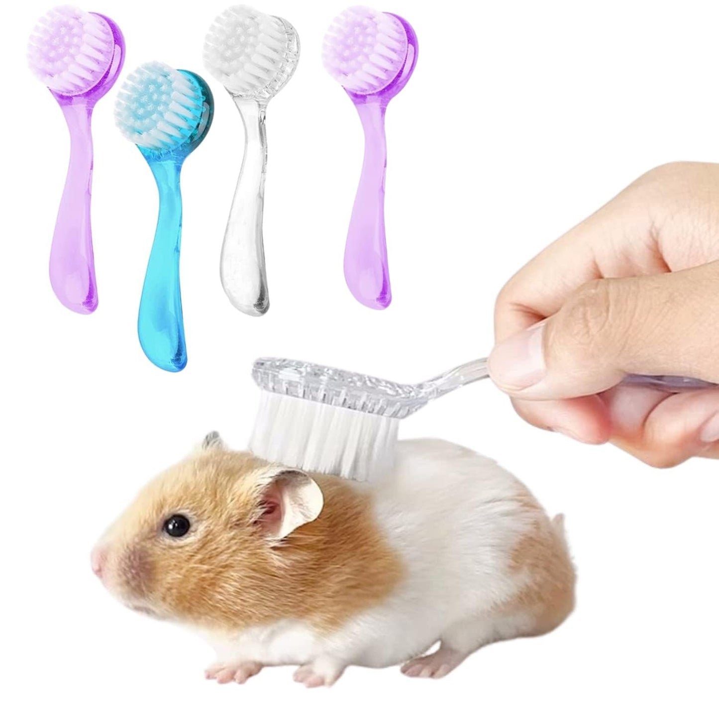 4 Pack Hamster Brush - Small Animal Bath Brush with Lid Soft Cleansing
