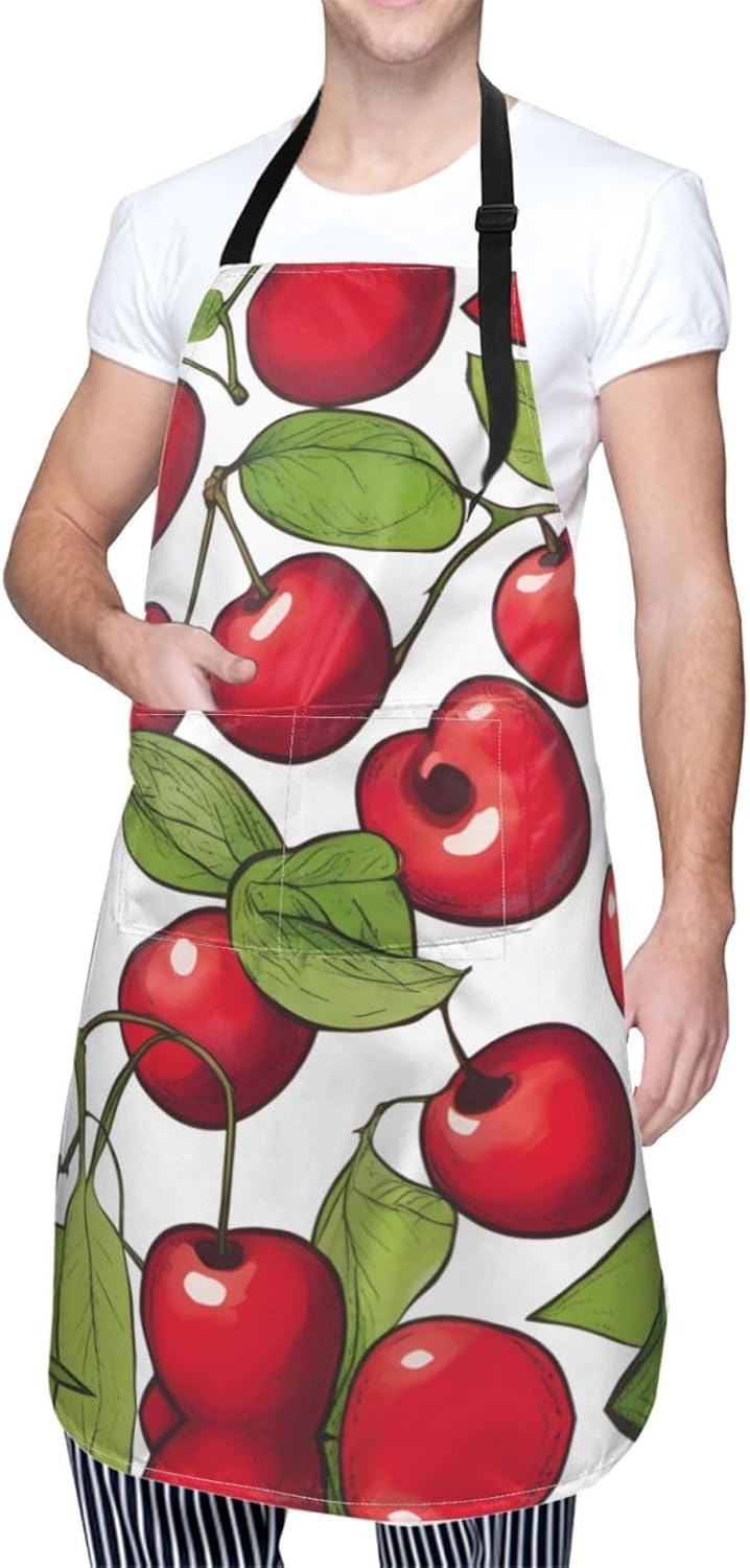 lovely sweet red cherry 3 print Waterproof chef's apron with pocket apron for kitchen cooking baking barbecue and gardening