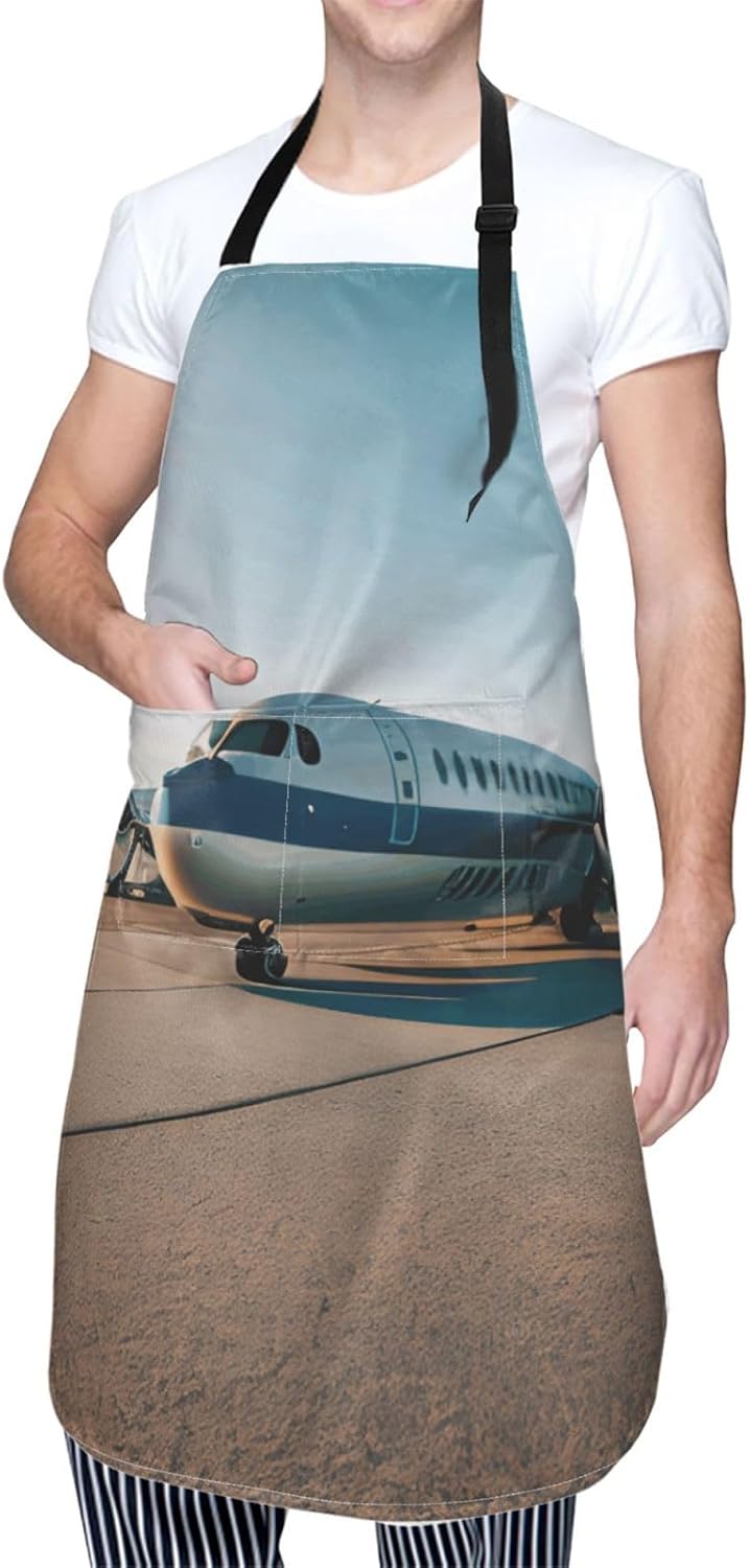 YANYU Airplane Print 28x33 In Kitchen Apron Stylish Chef Apron with Pockets for Cooking Baking Painting