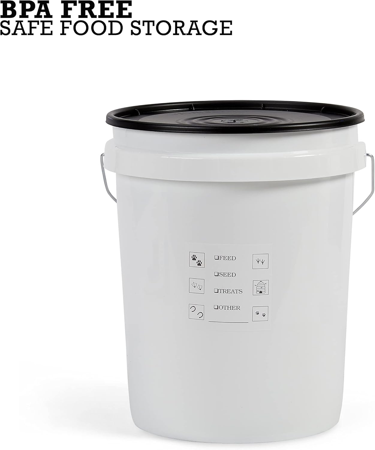 United Solutions Airtight Pet Food Storage Container, 5 Gallon Capacity, Great for Dog Food, Cat Food, Bird Seed, Dry Food Storage, White Container with Black Lid, 2-Pack