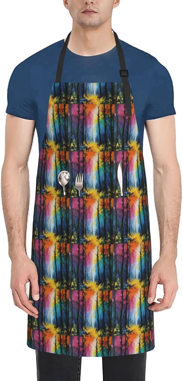 YANYU Tree Art Print 28x33 In Kitchen Apron Stylish Chef Apron with Po