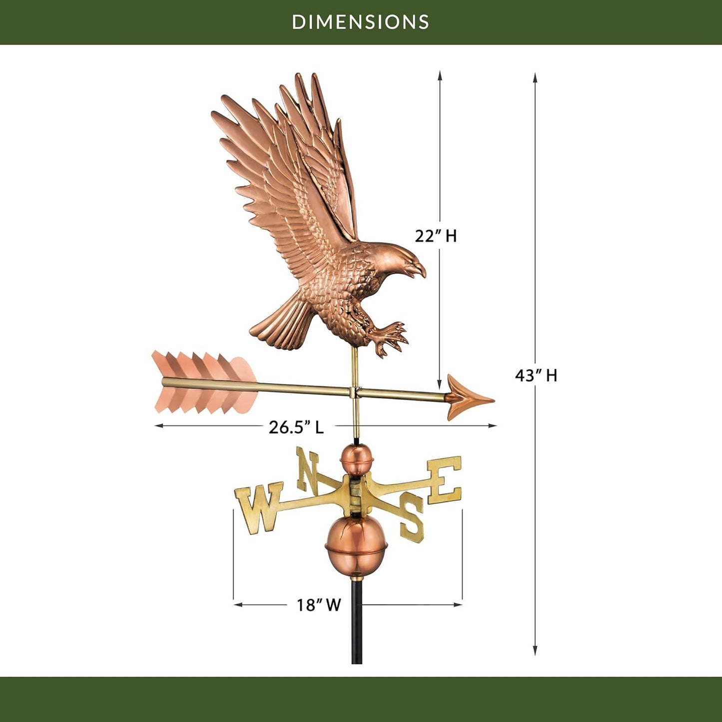 Good Directions 1969P American Bald Eagle Copper Weathervane,Polished Copper