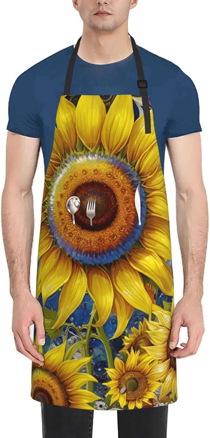 YANYU sunflower Print 28x33 In Kitchen Apron Stylish Chef Apron with Pockets for Cooking Baking Painting