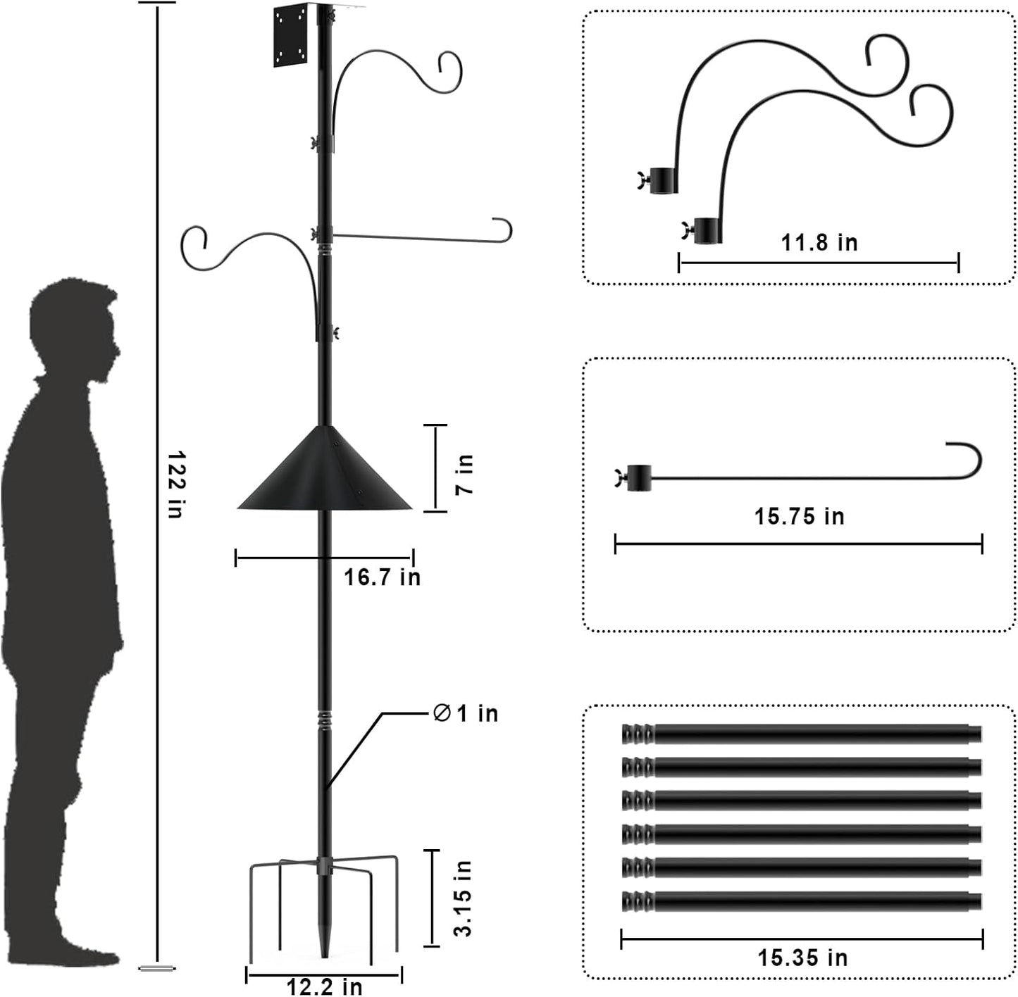 Bird Feeder Pole 118 Inch,Bird House Pole Mount Kit with Squirrel Proof BafflePresent for Mom,Good Luck Elephant Outdoor Statue Decorations,Funny Patio and Outdoor Yard Decoration