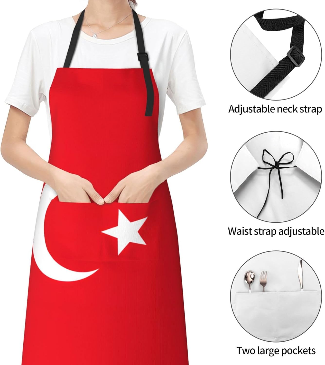 Flag of Turkey print Waterproof chef's apron with pocket apron for kitchen cooking baking barbecue and gardening