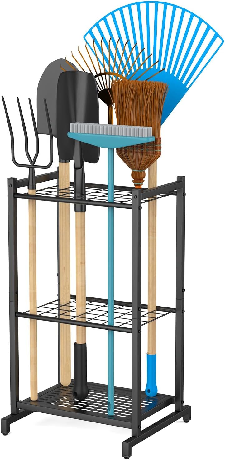 Garden Tool Organizer for Garage，Garden Tool Storage Rack with Wheels，Yard Tool Holder for Garage, Shed, Outdoor, Tool Stand