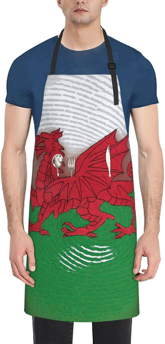 YANYU Welsh Dragon Print 28x33 In Kitchen Apron Stylish Chef Apron with Pockets for Cooking Baking Painting