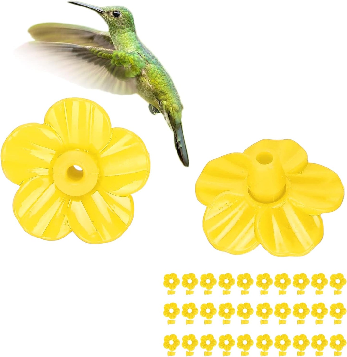 Hummingbird Feeder Flowers, 30Pcs Bird Feeder Replacement Parts with Bright Colors Outside Garden Decoration (Plastic)(Yellow)