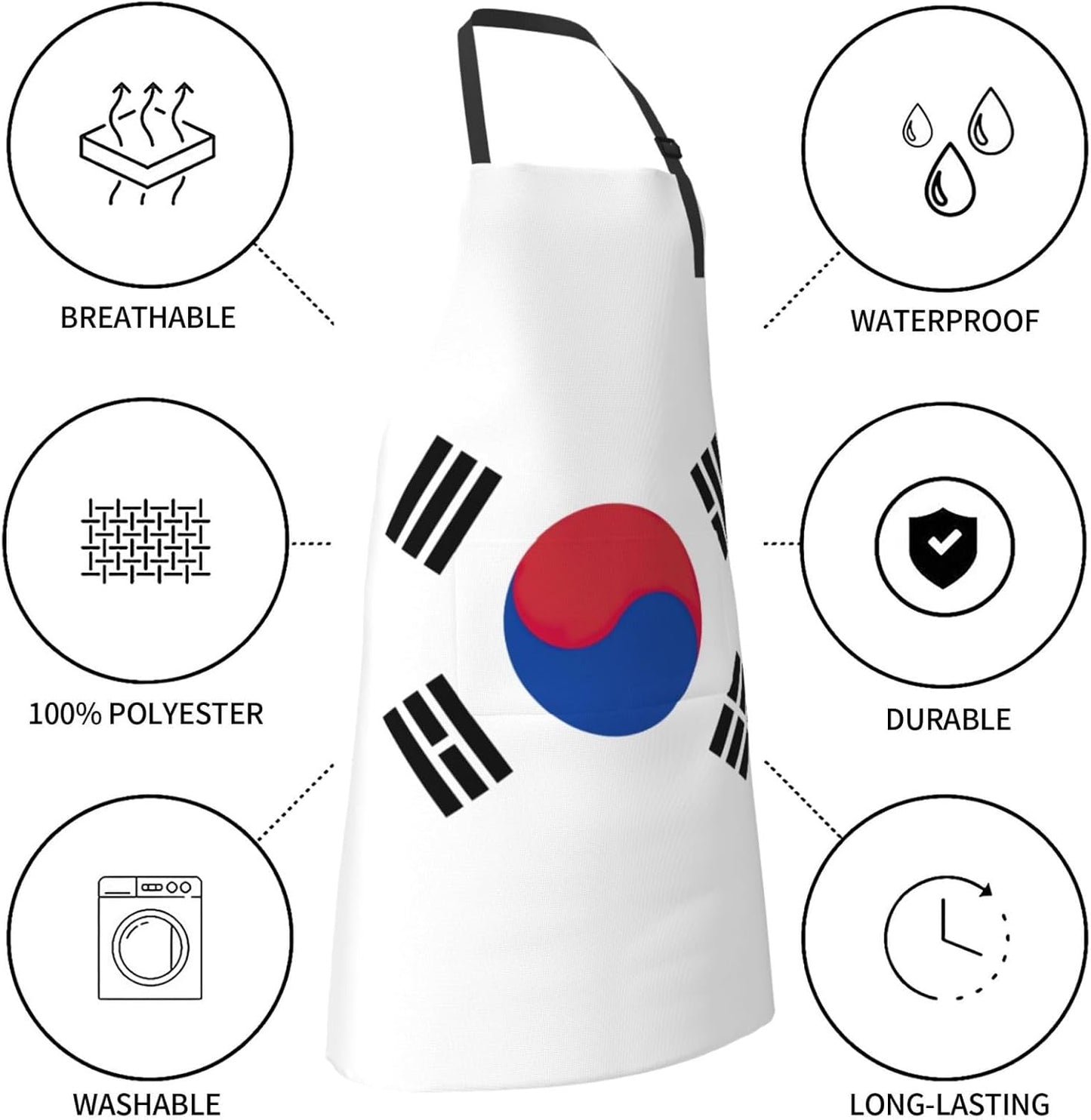 Flag of Republic of Korea print Waterproof chef's apron with pocket apron for kitchen cooking baking barbecue and gardening