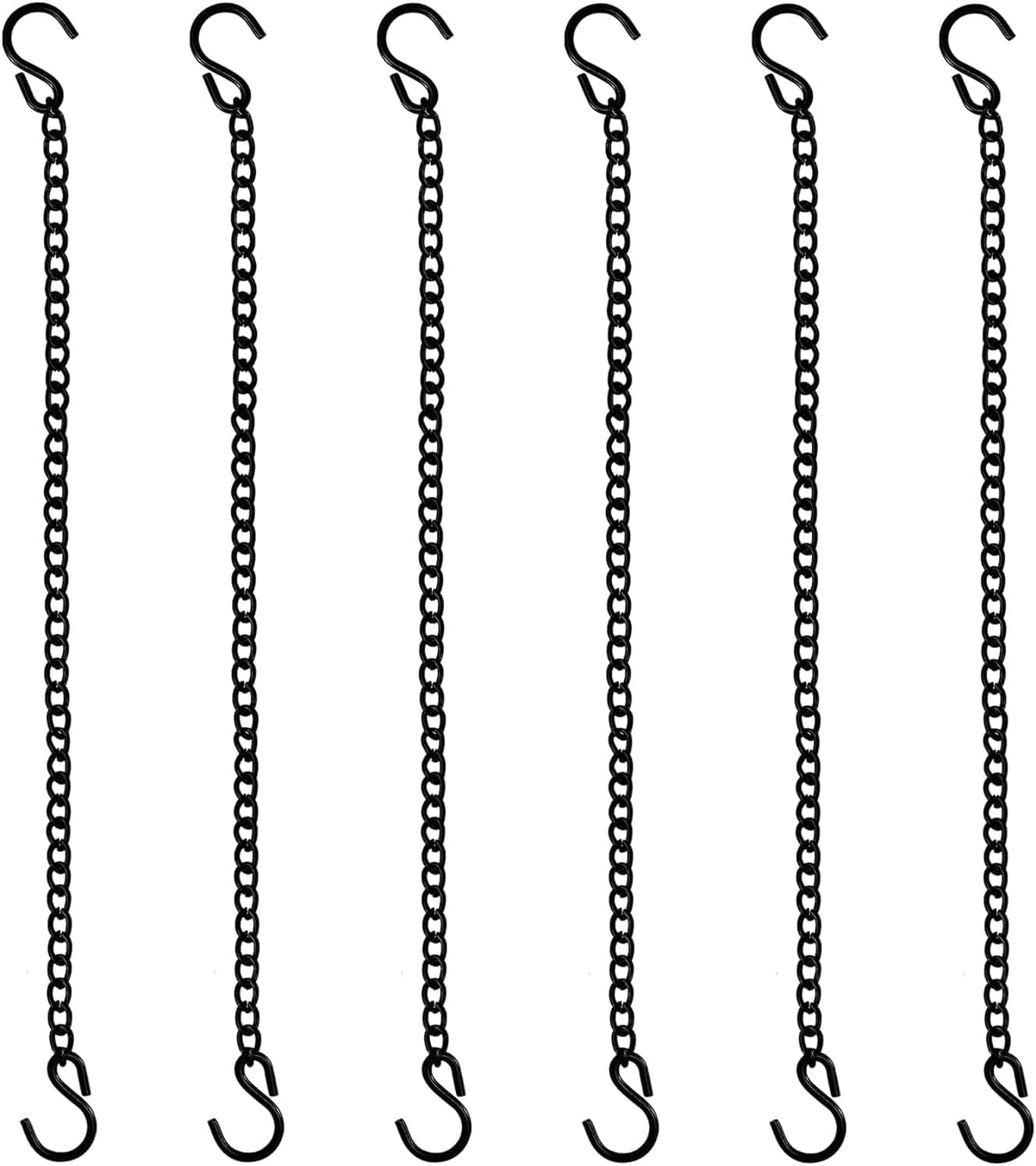 28 inch Hooked Hanging Chain, Used for Bird feeders, Bird Baths, hydroponic Plants, Lanterns, Wind Chimes, Flower Baskets, billboards, and Decorative Purposes, 6 Pieces in Black