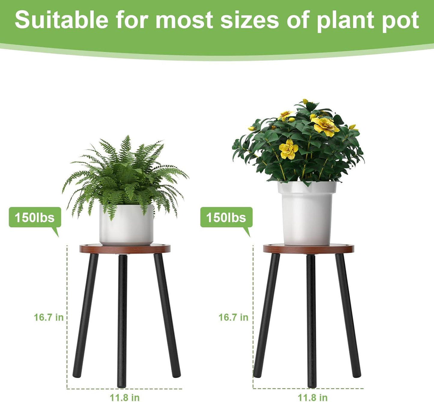 2-Pack Wood Plant Stands Indoor, 16.7" Tall Plant Stand Outdoor Mid-Ce