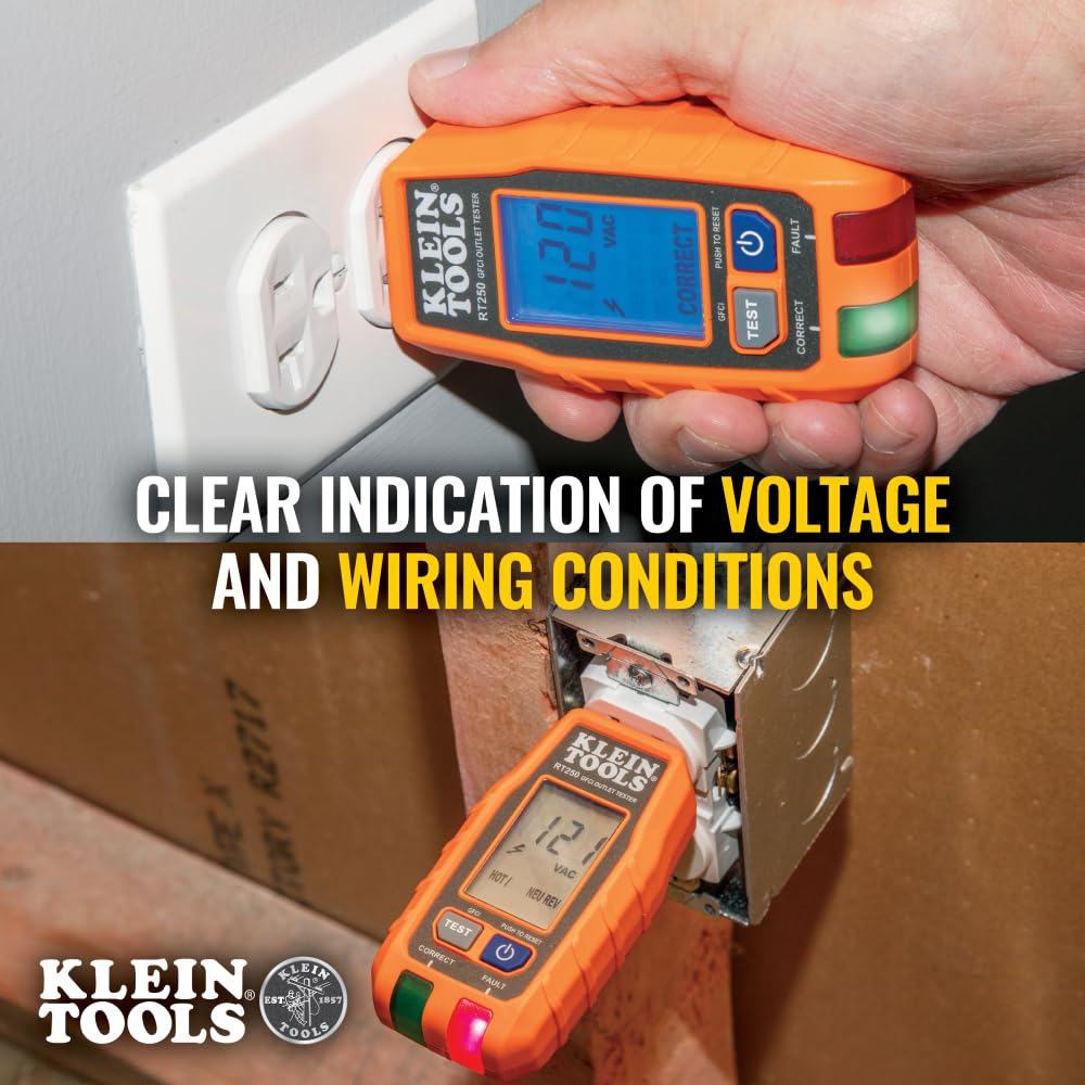 Klein Tools RT250 GFCI Outlet Tester with LCD Display, Electric Voltag