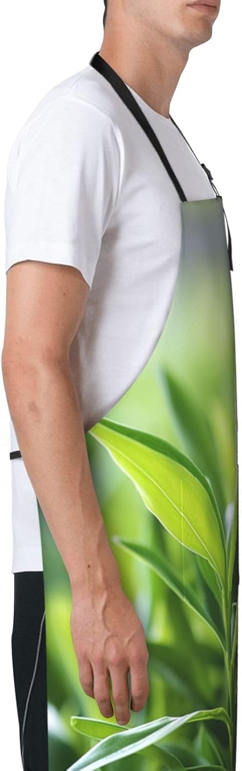 Green Palm Leaf print Waterproof apron with pocket adjustable cooking apron for adult kitchen bibs to bake