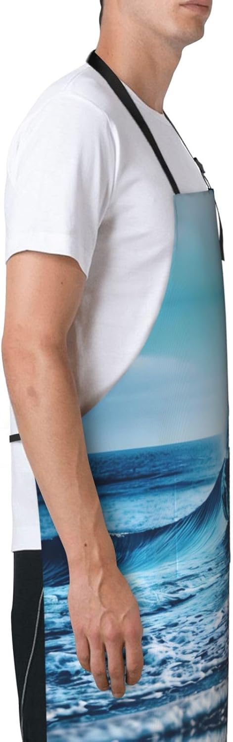 Ocean Sea Wave Print Laundry apron 28x33 In Waterproof Kitchen Apron w