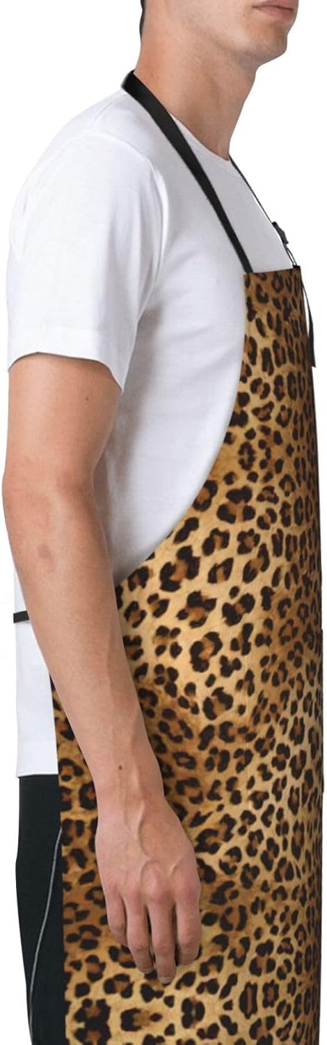 Cute Leopard print Waterproof apron with pocket adjustable cooking apron for adult kitchen bibs to bake