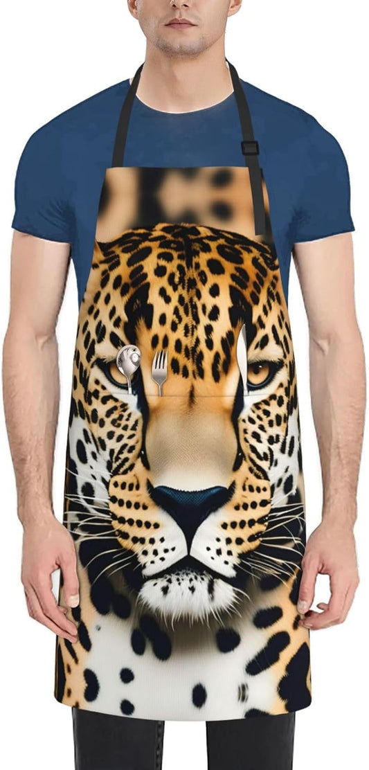 Animal Leopard print Waterproof chef's apron with pocket apron for kitchen cooking baking barbecue and gardening