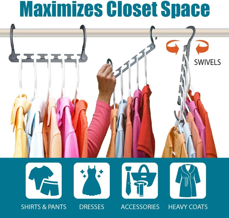 Wonder Hanger Max 10-Pack Space Saving Hangers, Reinforced Hooks Swive