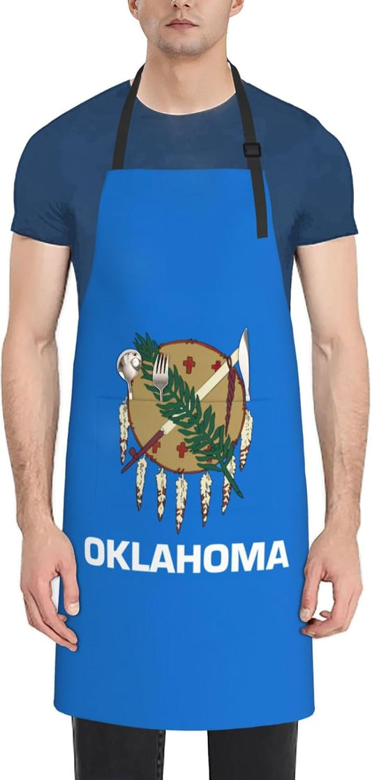 Oklahoma State Flag print Waterproof chef's apron with pocket apron for kitchen cooking baking barbecue and gardening