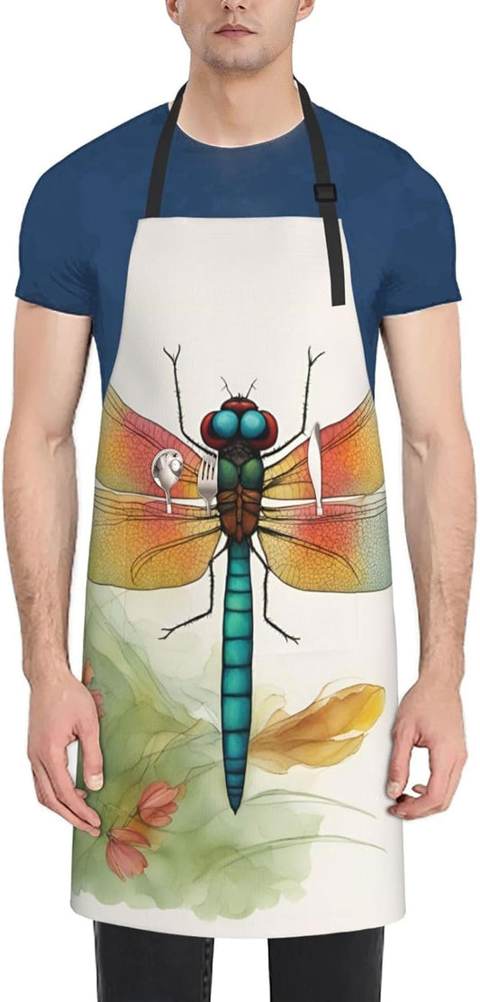 Colorful Dragonfly 1 print Waterproof chef's apron with pocket apron for kitchen cooking baking barbecue and gardening