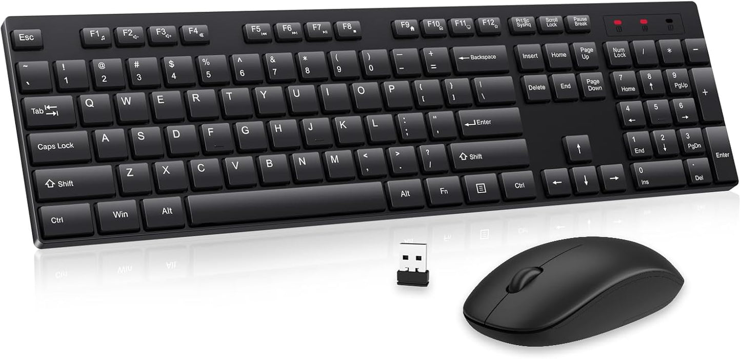 Wireless Keyboard and Mouse Combo, EDJO Silent Full Size Cordless USB 