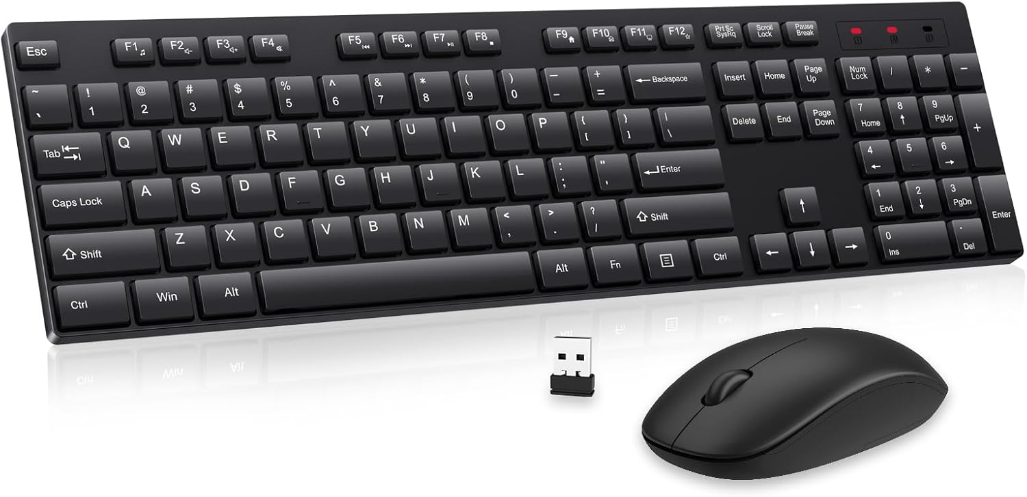 Wireless Keyboard and Mouse Combo, EDJO Silent Full Size Cordless USB 