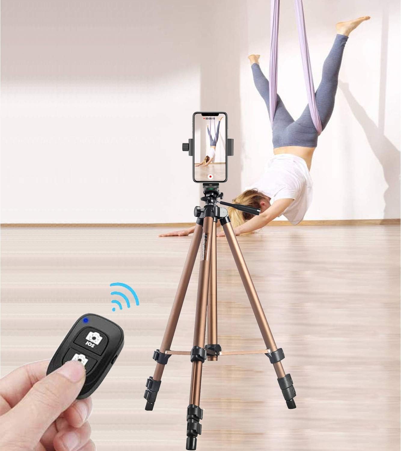Peastrex Universal Phone Tripod Mount Adapter with Ｗireless Camera Remote, Cellphone Holder Vertical and Horizontal Tripod Mount Rotatable Bracket Clamp for iPhone, Android Cell Phone, Selfie Stick