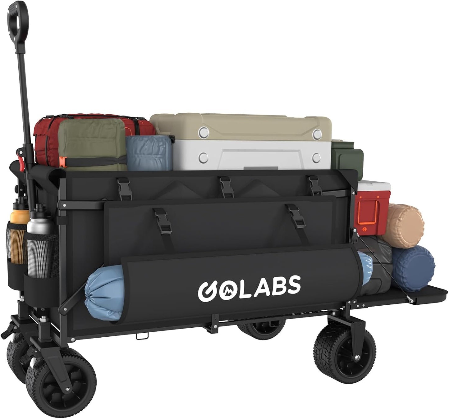 Golabs WA2 Wagon Cart Max 440lbs Load & Expandable Storage 205L, Heavy Duty Beach Wagon w/ 7×4" Big All-Terrain Wheel, 3S Quick Fold &Flexible Steering Design,2 Side Strap Design for Garden & Camping