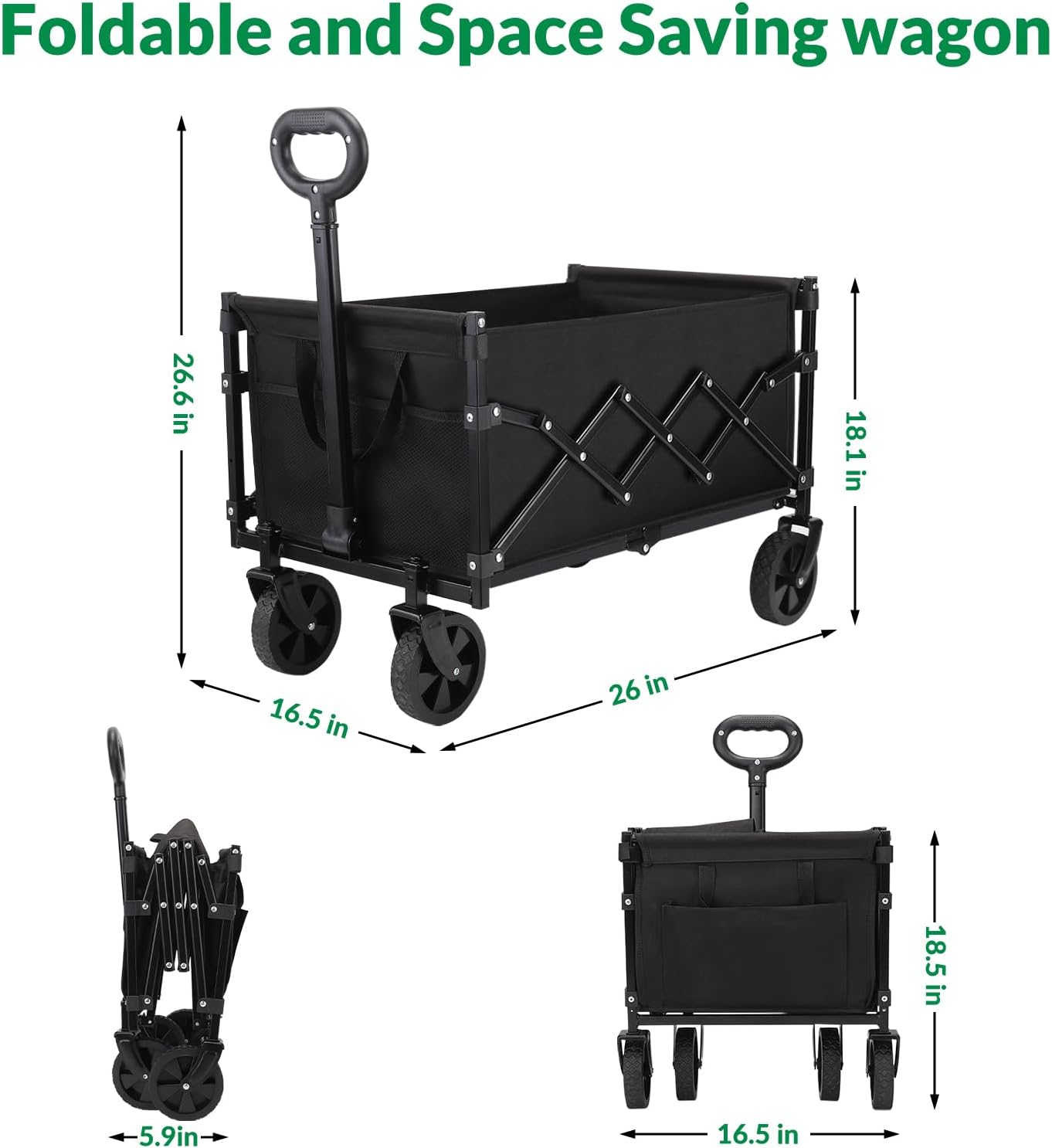 Folding Trolley Rolling Cart with All-Terrain Wheels and Telescoping Handle for Baggage Hauling and Shopping and Outdoor Sports 200LBS and 70L Load Capacity