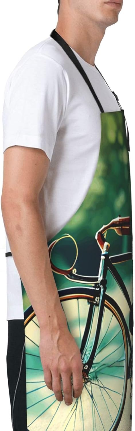 YANYU Retro bicycle Print 28x33 In Kitchen Apron Stylish Chef Apron wi