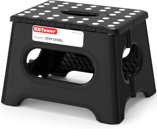 HBTower Folding Step Stool 9 Inch - Holds 600 lb, Non-Slip Surface & C