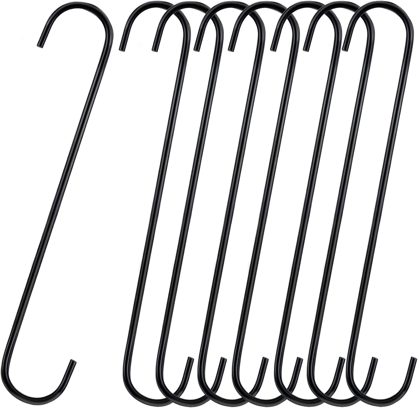 8 Pack S Hooks Heavy Duty 12 Inch Large S Shape Hooks for Hanging Plant Pots and Pans Steel Metal Hanger Hook Black Long S-Hook for Hanging Clothes, Plants, bird feeders, Garden Indoor Outdoor