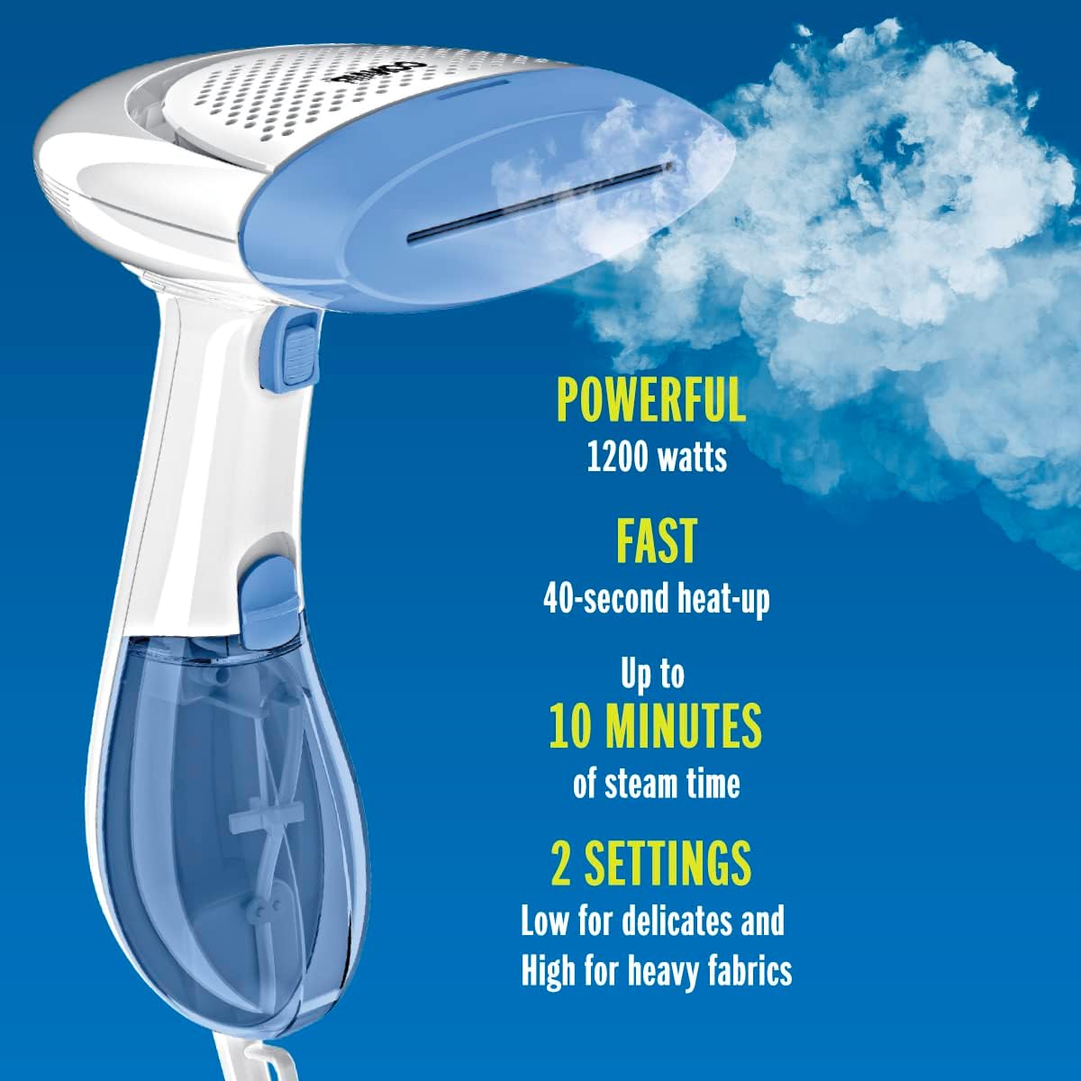 Conair Handheld Garment Steamer for Clothes, ExtremeSteam 1200W, Portable Handheld Design,White/Blue