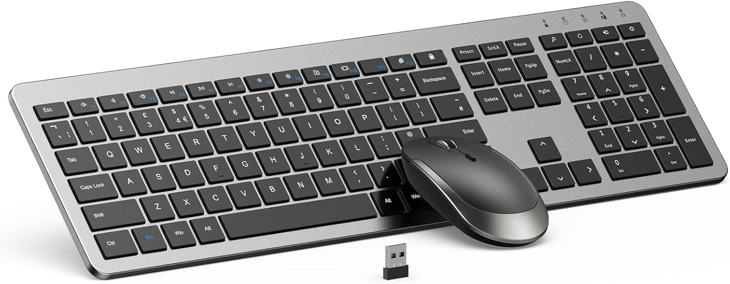Wireless Keyboard and Mouse Combo - Full Size Slim Thin Wireless Keybo