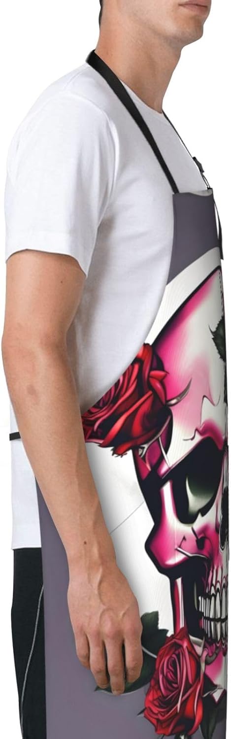Rose Skull Print 28x33 In Adult Kitchen Apron with Pockets Versatile C