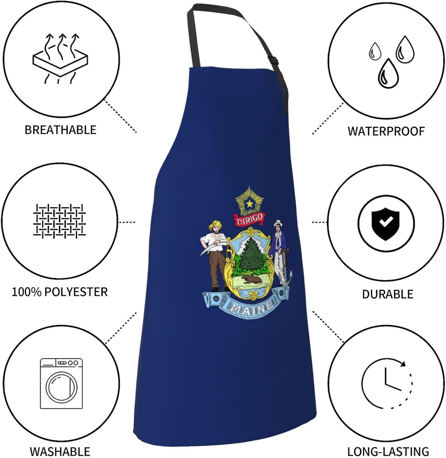 Maine State Flag print Waterproof apron with pocket adjustable cooking apron for adult kitchen bibs to bake