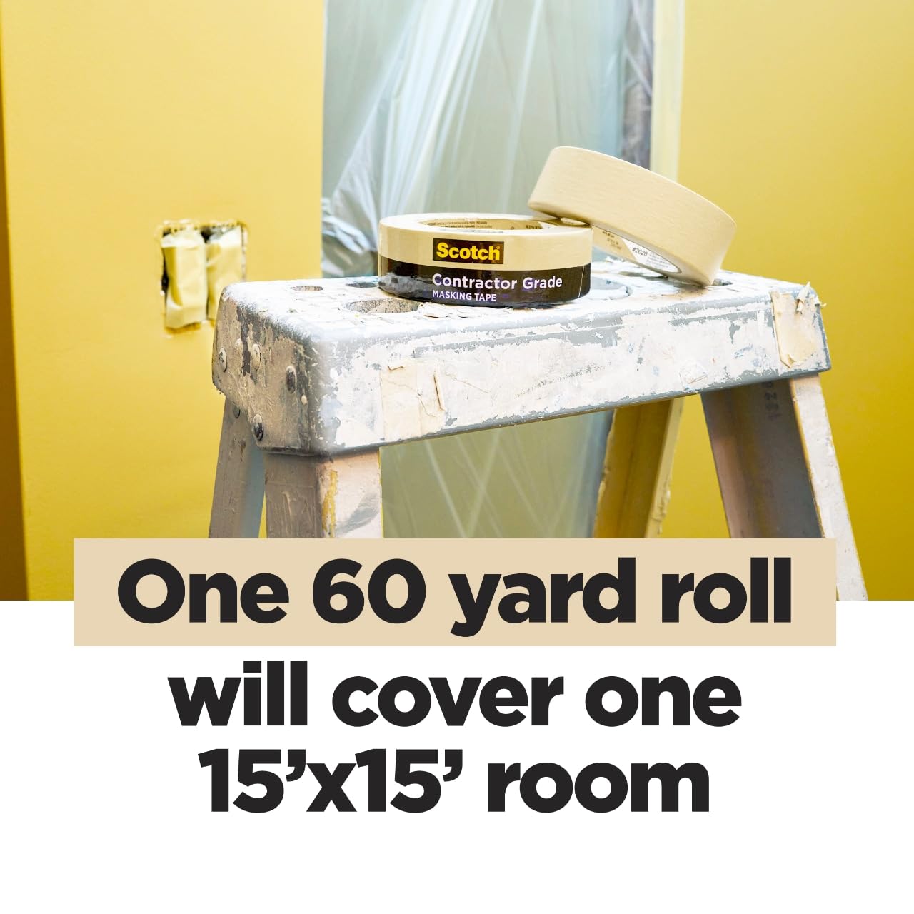 Scotch Contractor Grade Masking Tape, 1 Inch Wide (0.94 in. x 60.1 Yds) 6 Rolls, 3-Day Interior Clean Removal, Removes Easily Without Leaving Sticky Residue, Interior & Exterior Use (2020-24EP6)