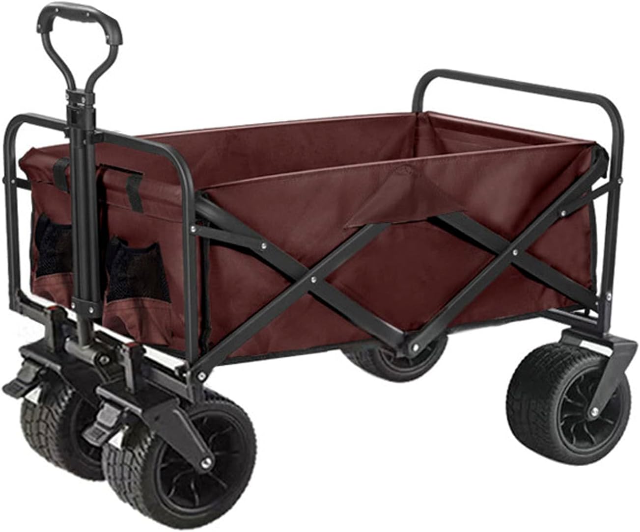 Heavy Duty Collapsible Folding Wagon - All-Terrain Utility Garden Trolley Cart for Camping, Fishing, Beach, and Grocery Shopping - Portable Outdoor Cart, Brown
