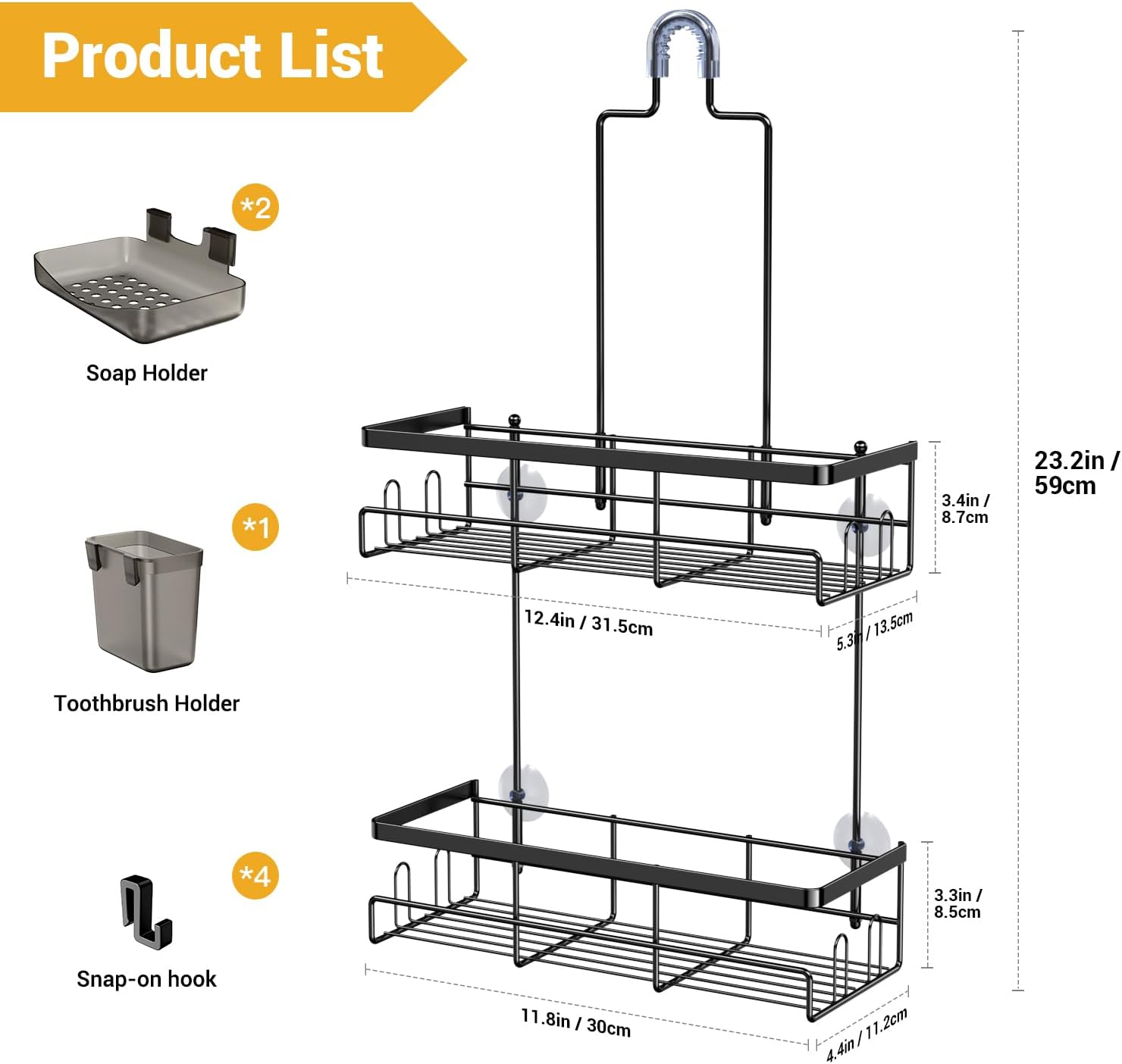 Shower Caddy Hanging Bathroom Organizer: Rustproof Shelf for Inside Sh