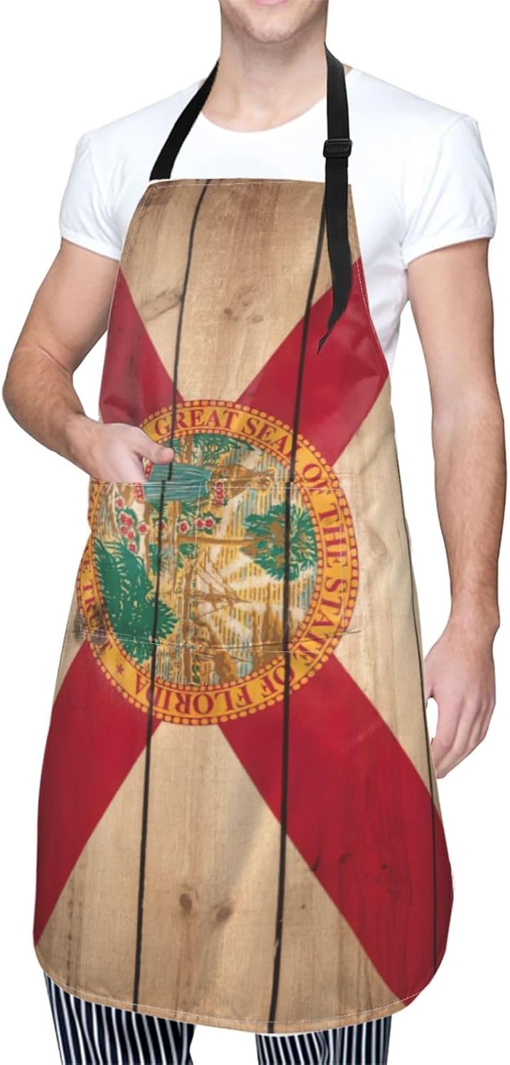YANYU Florida flag wood grain Print 28x33 In Kitchen Apron Stylish Che