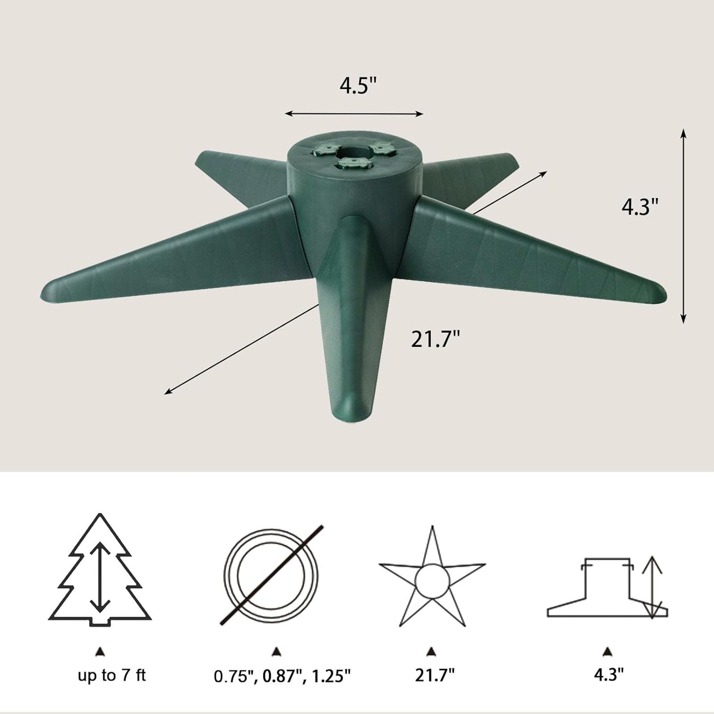 Bjartur Christmas Tree Stand, Christmas Tree Base for Artificial Tree up to 7 Ft Adjustable Holder Replacement Fits 0.75/0.87/1.25 Inch Xmas Tree Pole Green Decorations