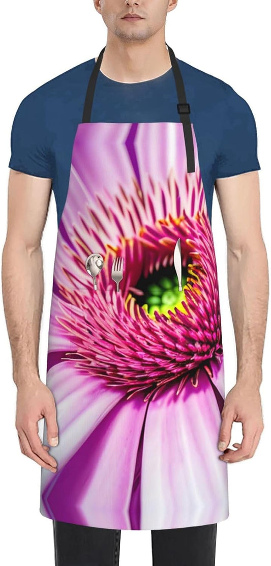 Pink flower tropical plant 1 print Waterproof chef's apron with pocket apron for kitchen cooking baking barbecue and gardening