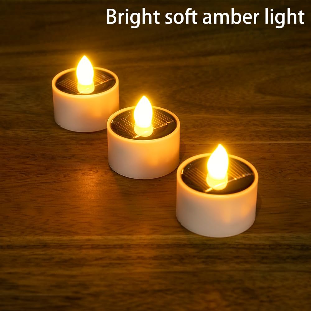Solar Lanterns Outdoor Hanging Lights, Golden Metal Candle Holder with Solar Tea Lights Outdoor Waterproof, Solar Chandelier Ideas for Tree Gazebo Pergola Patio Garden Backyard Decor - Set of 3