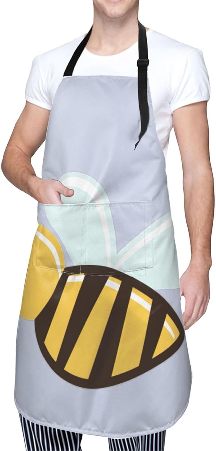 Cartoon Bee Print Laundry apron 28x33 In Waterproof Kitchen Apron with Pockets for Cooking Baking