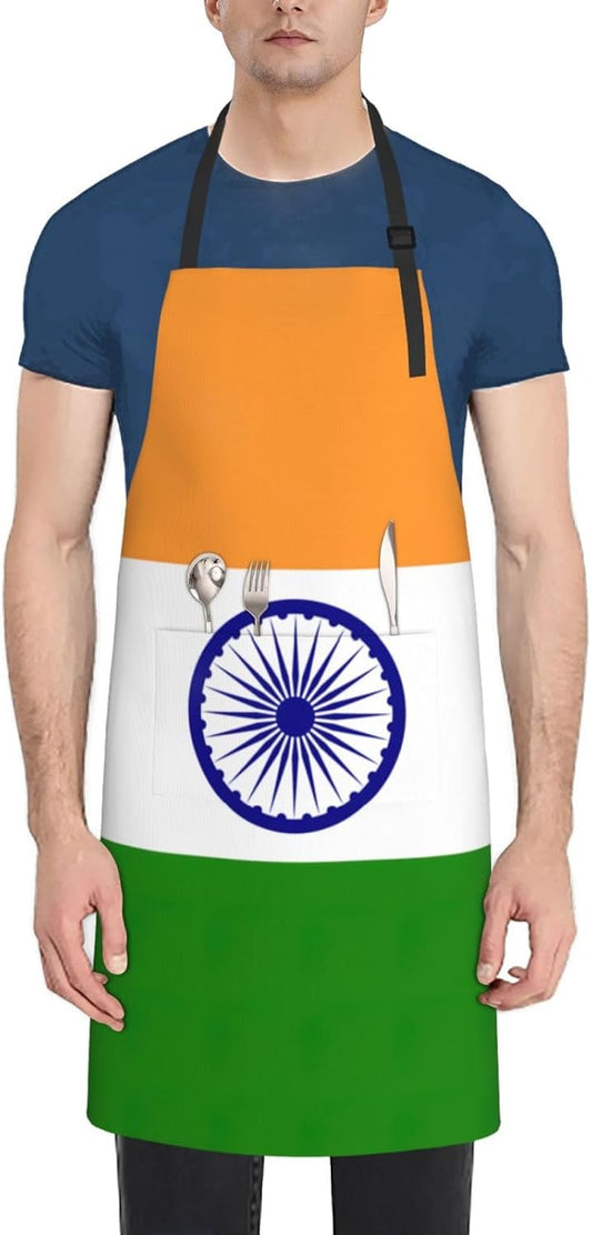 Indian flag print Waterproof chef's apron with pocket apron for kitchen cooking baking barbecue and gardening