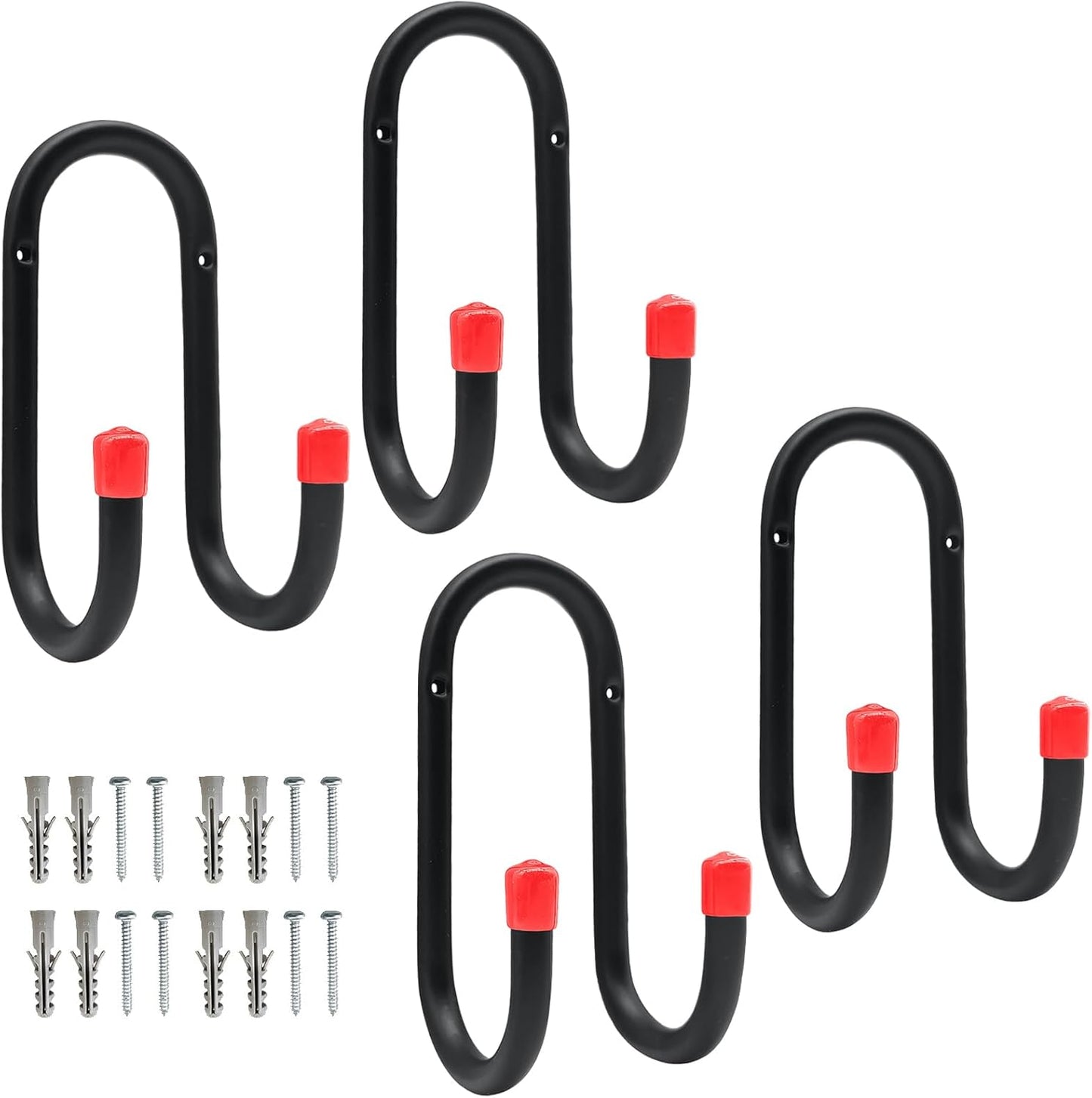 4 Packs Heavy Duty Pool Pole Hangers Metal Wall Mount J Hooks with Screws Black Storage Organization Double Hooks for Swimming Pool Accessories Garden Tools