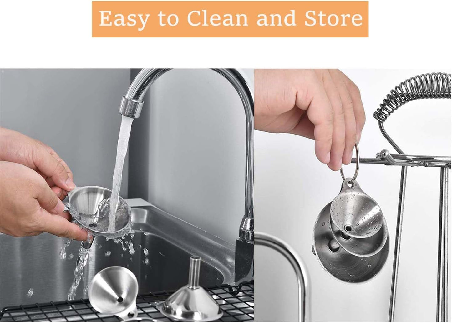 Metal Stainless Steel Funnel, Large Medium Small Funnel Set of 3, Food Grade Mini Kitchen Funnels for Transferring Essential Oils, Liquid, Fluid, Small Funnels for Filling Bottles Flask Cooking