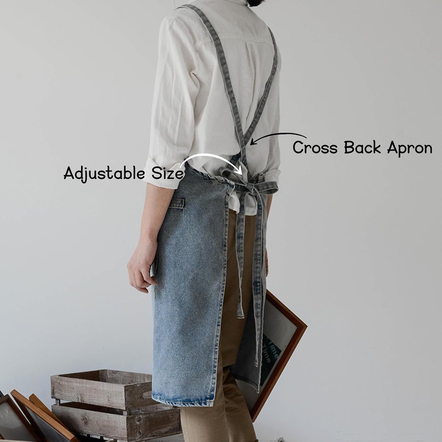 Surblue Cotton Denim Apron with Pockets Adjustable Jean Apron for Man Woman for Kitchen, BBQ, Garden, Workshop