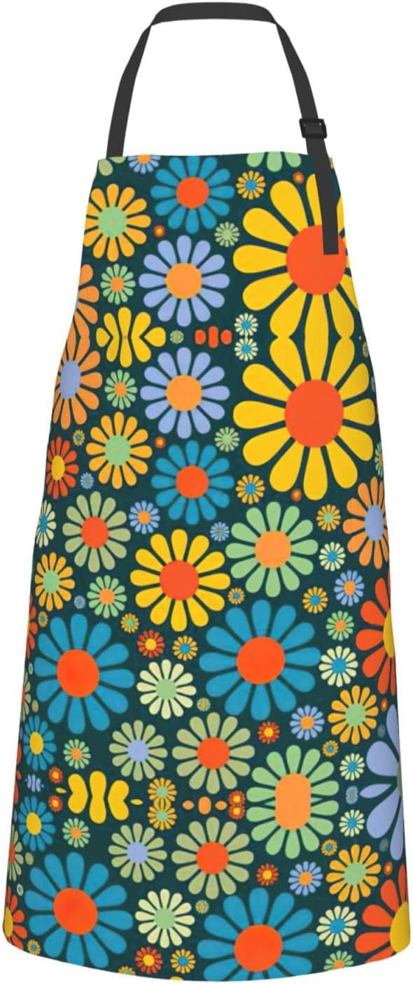 Hippie Pattern Print Laundry apron 28x33 In Waterproof Kitchen Apron with Pockets for Cooking Baking