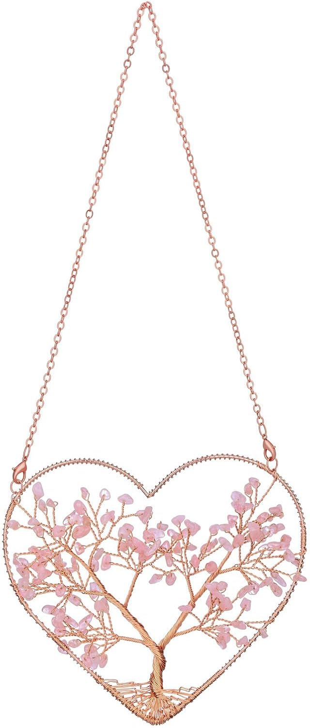 MANIFO Rose Quartz Crystal Tree Life Hanging Ornament Heart Healing Cr
